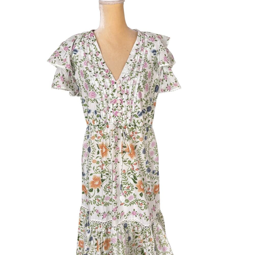 Farm Rio Folk Floral Lace Midi Dress Off White Size Medium - Picture 3 of 16